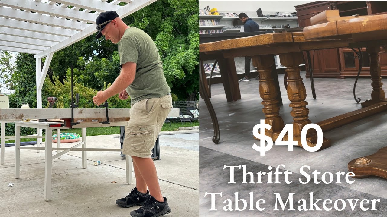 How to make a HUGE 12 foot Outdoor Farm Table - High End Thrift Store Table Makeover