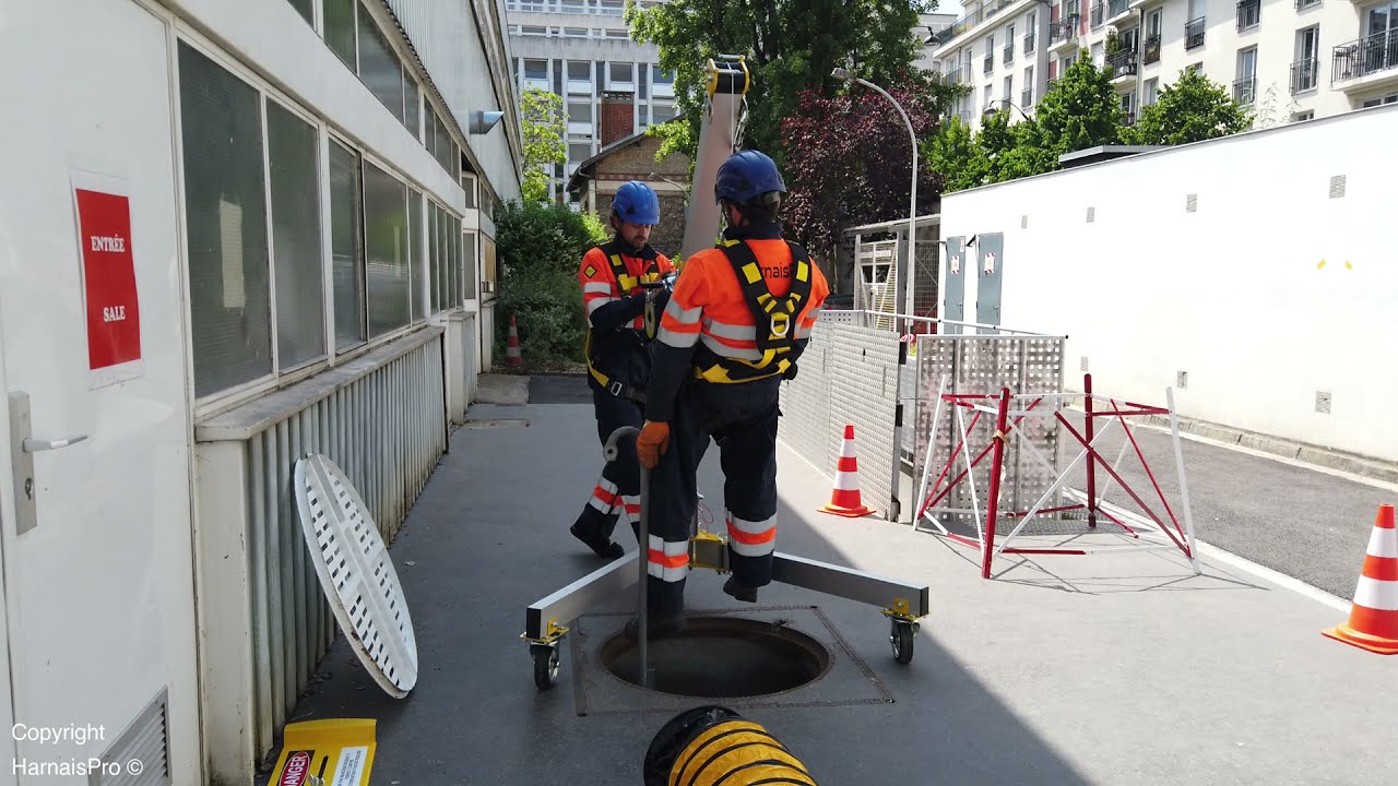 HARNAISPRO Travaux en espace confiné Utilisation de la potence HPLAD001 pour la descente en sécurité
