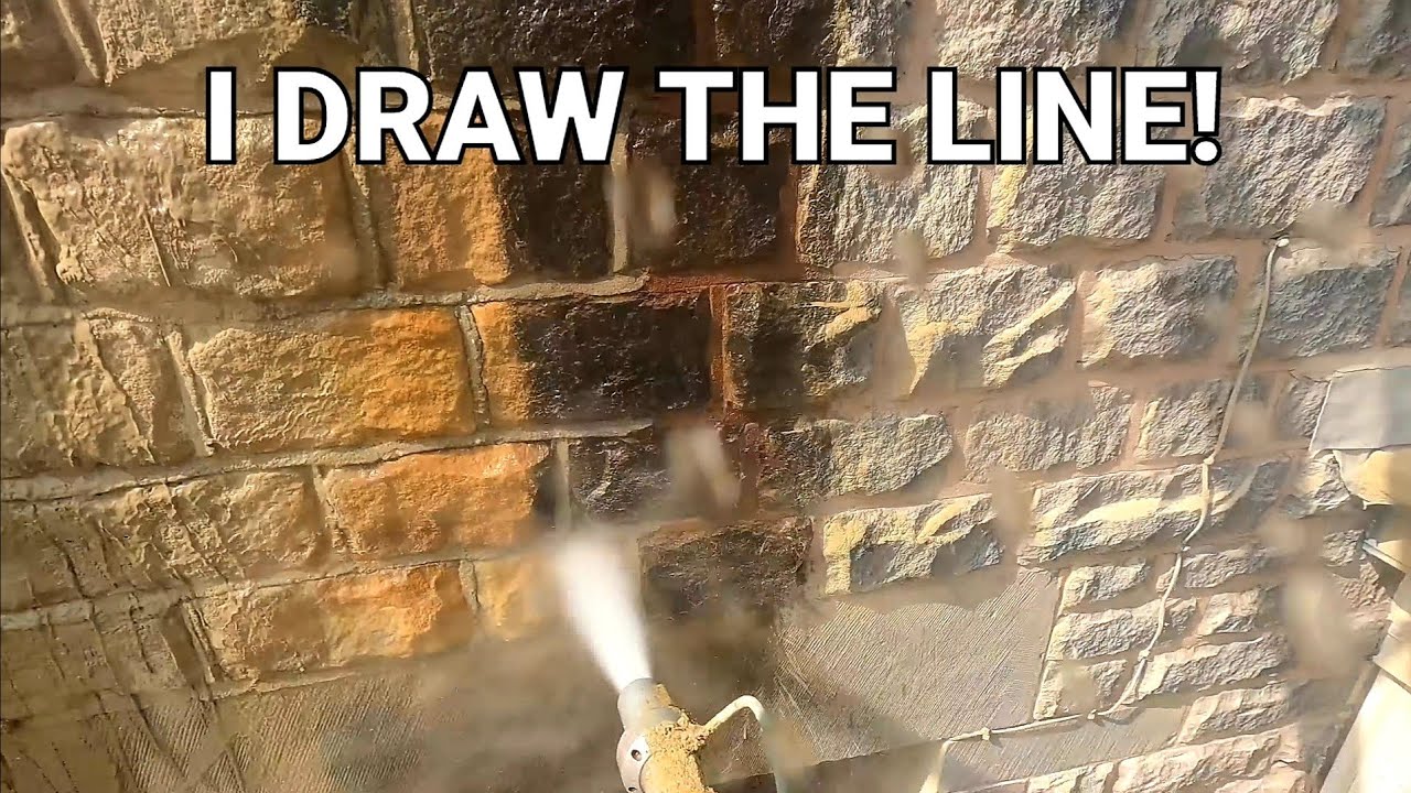 Every wondered how to get a straight line? Stone House cleaning Dustless Blasting SandBlasting