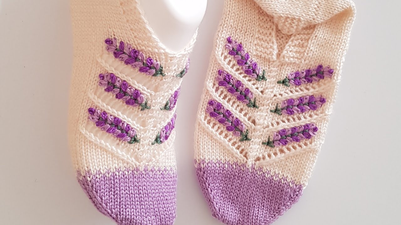 LAVANTA İŞLEMELİ BEŞŞİŞ PATİK YAPILIŞI - KNITTING PATTERN