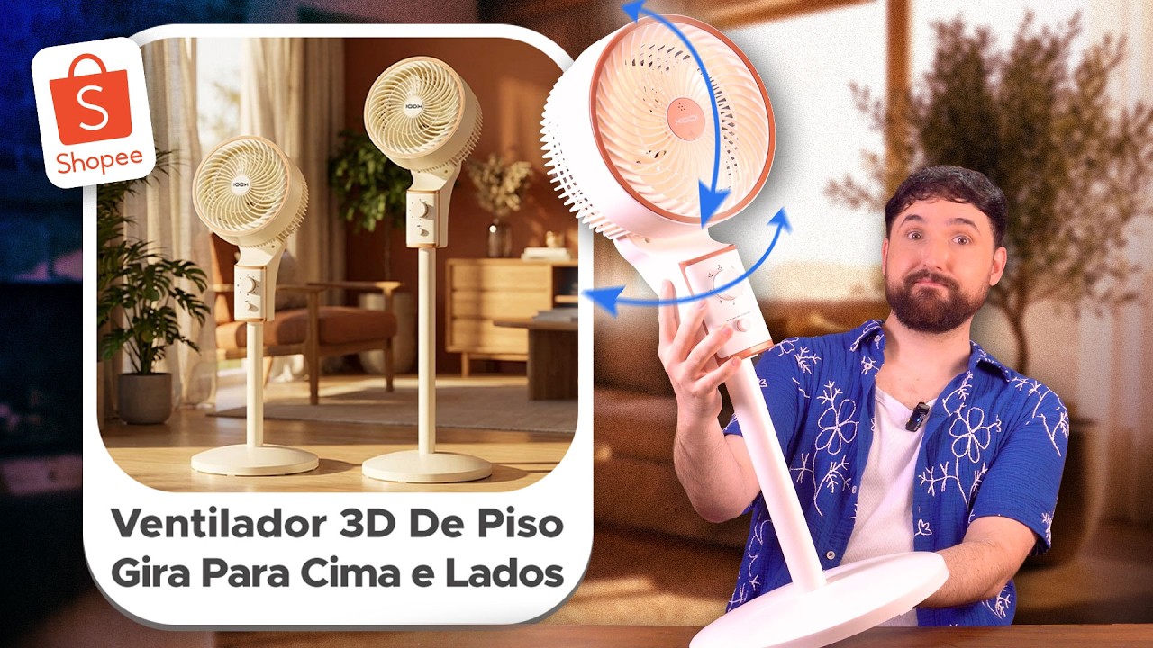 😱 Testei VENTILADOR 3D da Shopee | Gira Para Cima e Para os Lados | Ventilador Torre 3 Velocidades