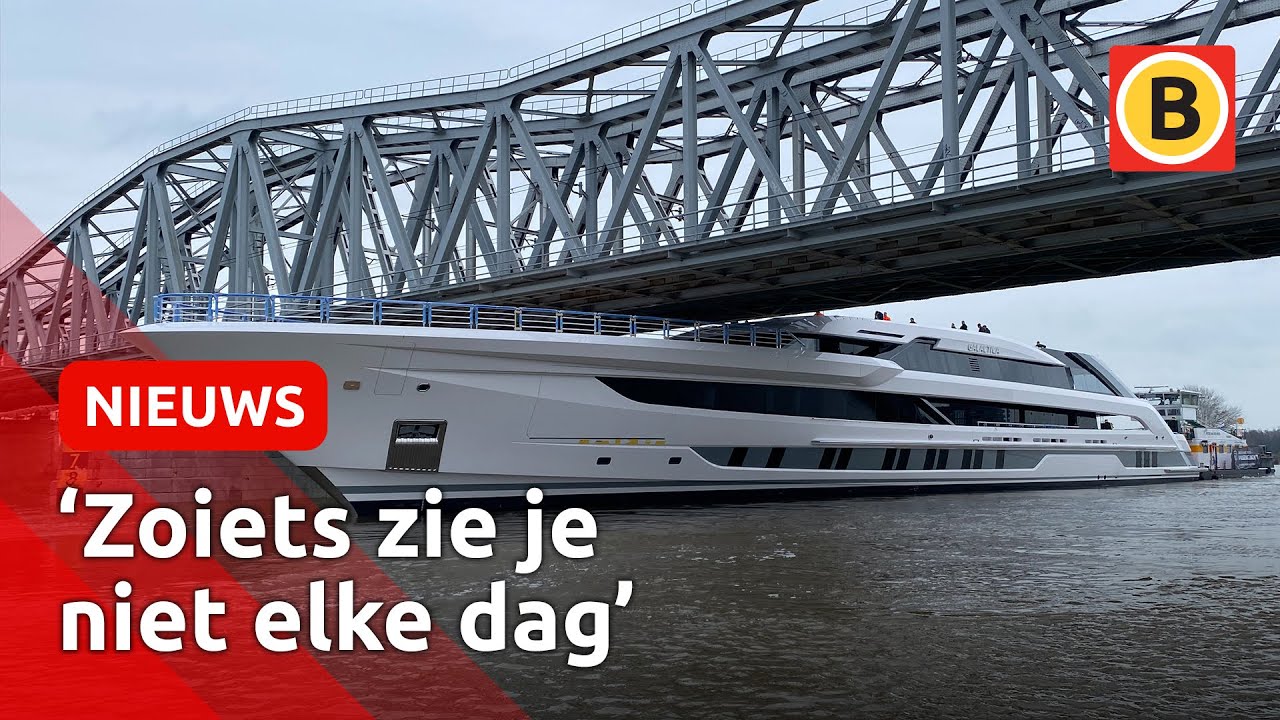 Superjacht Heesen Yachts kan niet onder brug door en draait om | Omroep Brabant