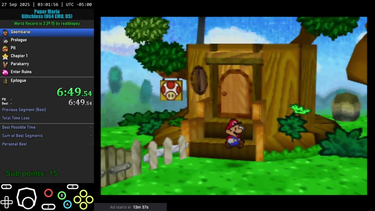 Paper Mario - Glitchless (N64 EMU, US) Speedrun in 4h 48m 30s