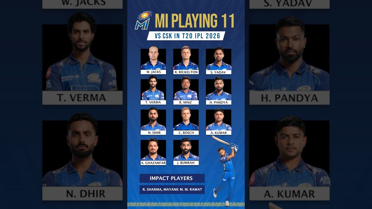 MI Playing 11 vs CSK IPL 2026 💥 Mumbai Indians Team & Squad #mi #ipl2026