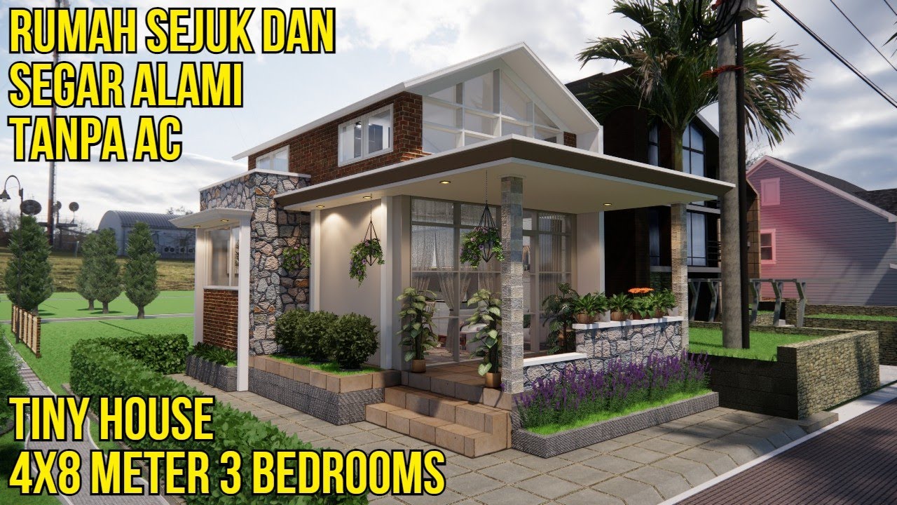 Rumah SEJUK dan SEGAR ALAMI tanpa AC - Tiny House 4x8 meter ala RUMAH DESA dengan 3 KAMAR TIDUR