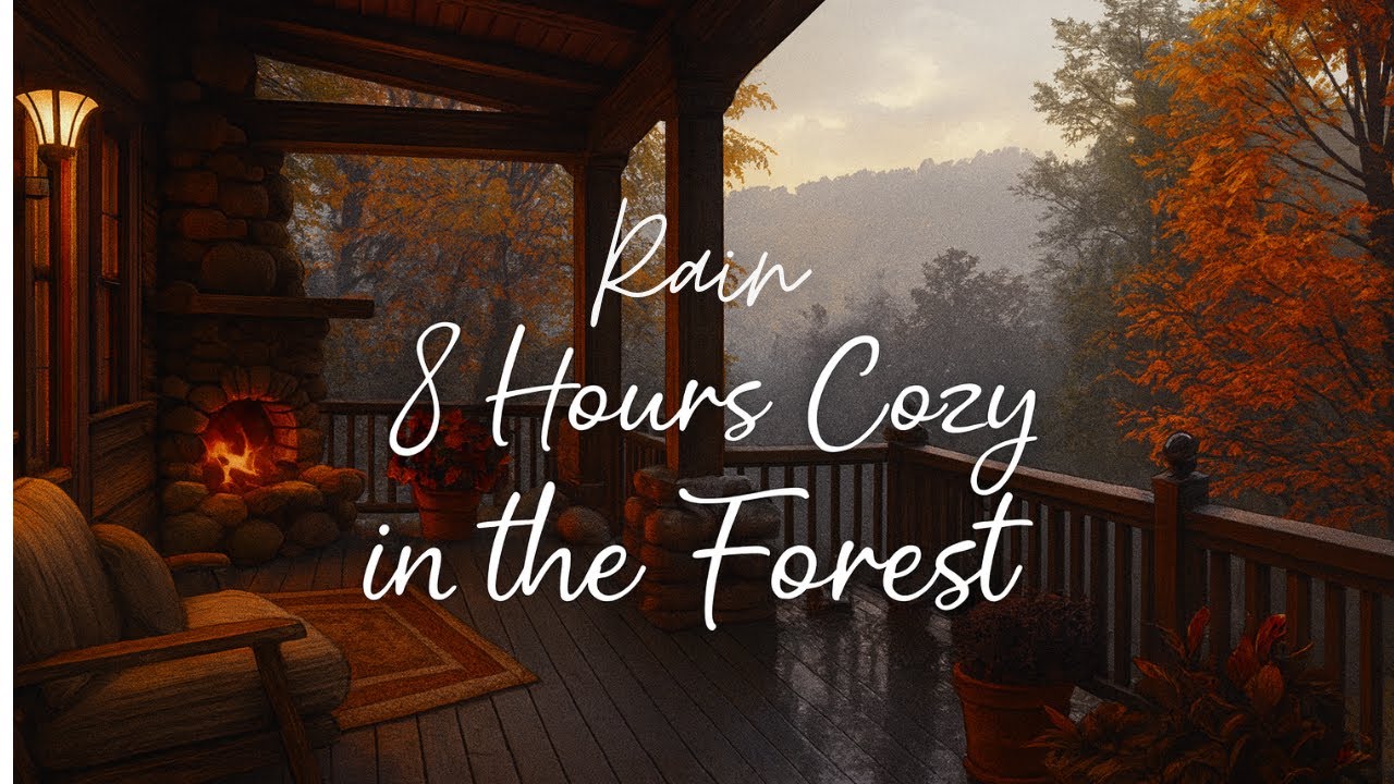 8 Hours of Rain Sounds Cozy Cabin Living Room with Fireplace Deep Sleep&Relax