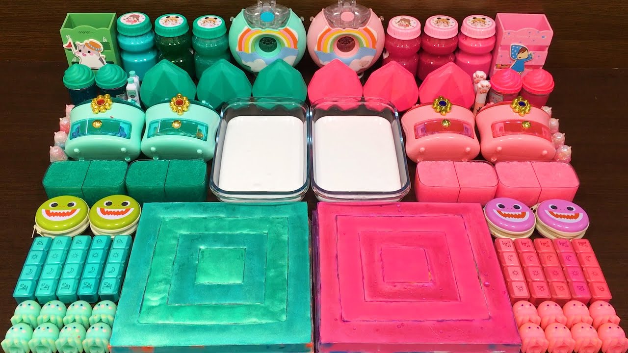 MINT vs PINK !!! Mixing Random Things into GLOSSY Slime !!!Satisfying Slime Video #157