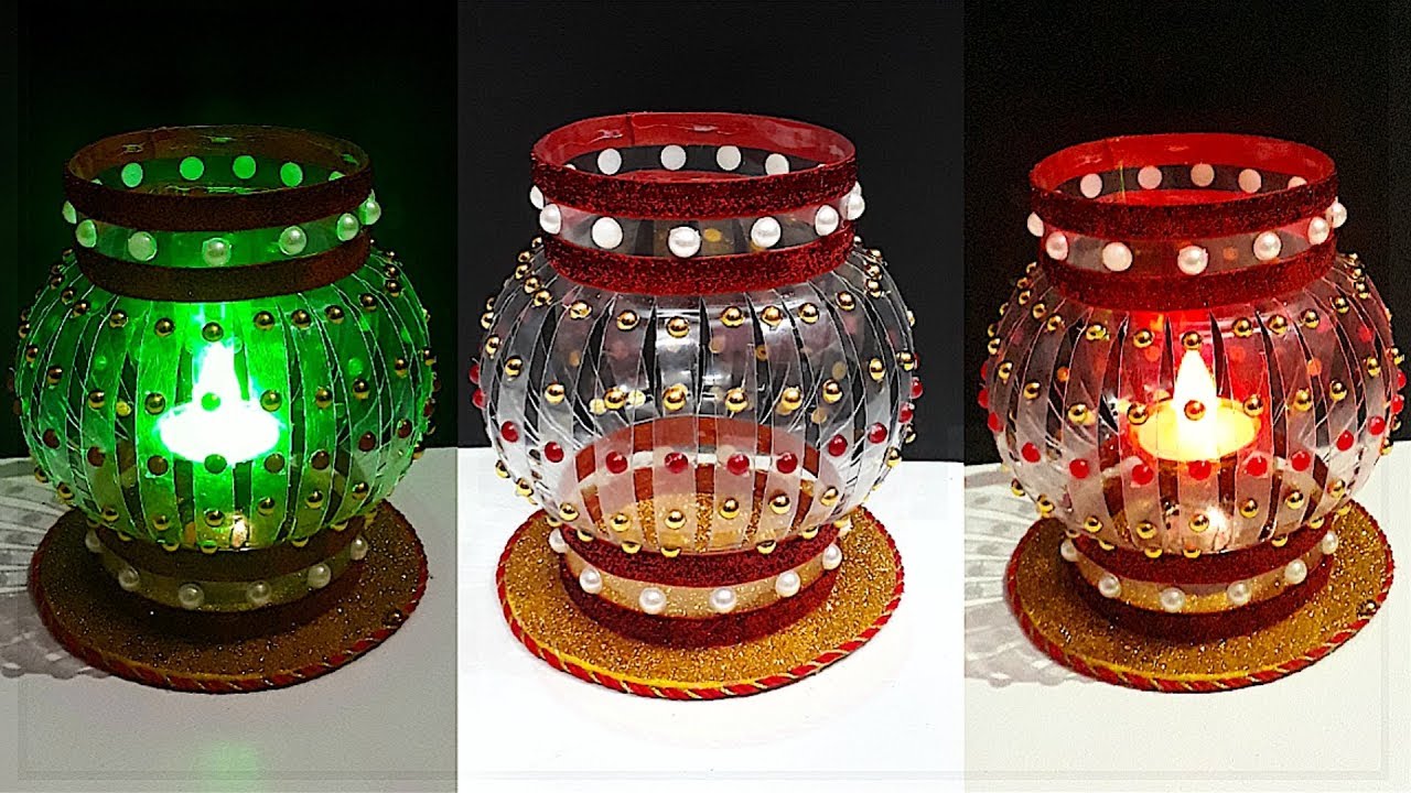 DIY-Showpiece/Tealight Holder from waste Plastic Bottle|Best out of waste-Room decoration idea