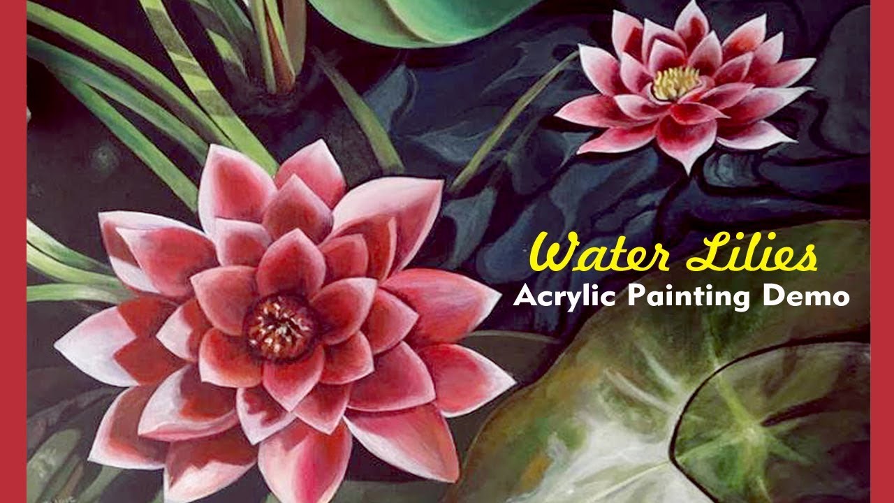 How to paint water lilies | time lapse video | acrylic painting demo