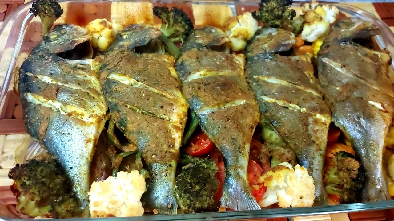 أحلى سمك مشوى مع خضار سوتيه خطييييييير 