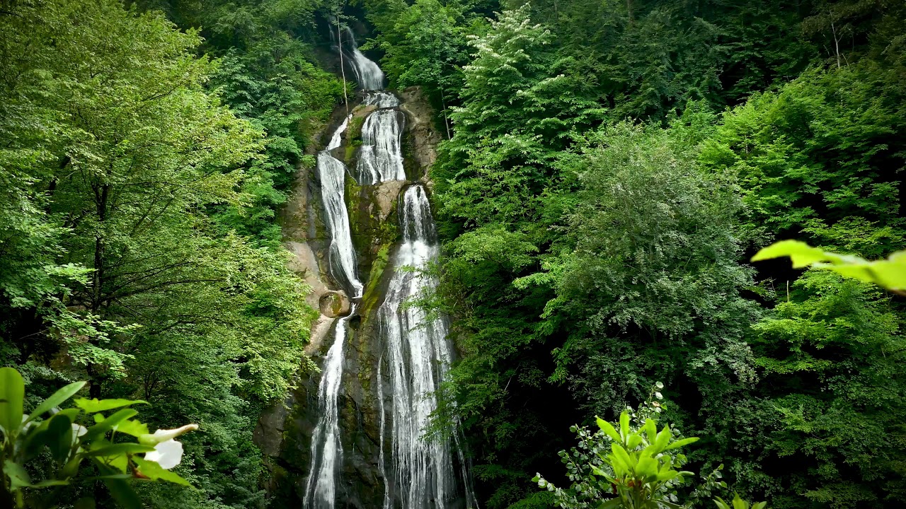 1 HOUR Romantic Ambient Music with Waterfall 4k video (chillout, relax, study, yoga, lounge)