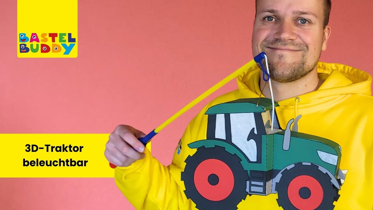 BASTELBUDDY I  Bastelset 3D-Traktor beleuchtbar I Traktor-Laterne basteln
