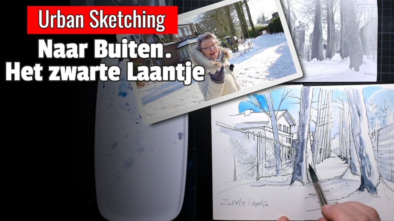 Urban Sketching   Het Zwarte Laantje : Les 1 - Op pad in de sneeuw!