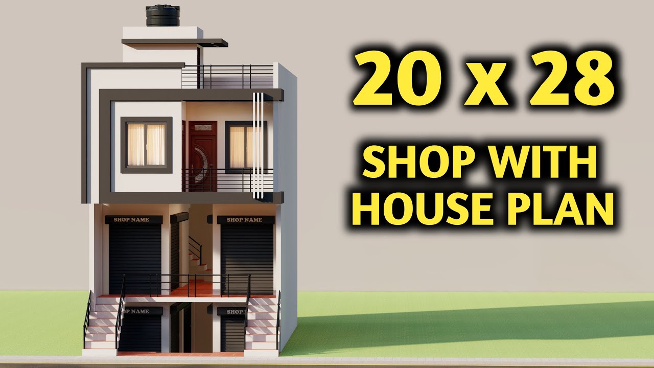 तलघर के साथ दुकान और मकान का नक्शा ,20 x 28 Dukan Or Makan Ka Naksha,Best 3D House Plan