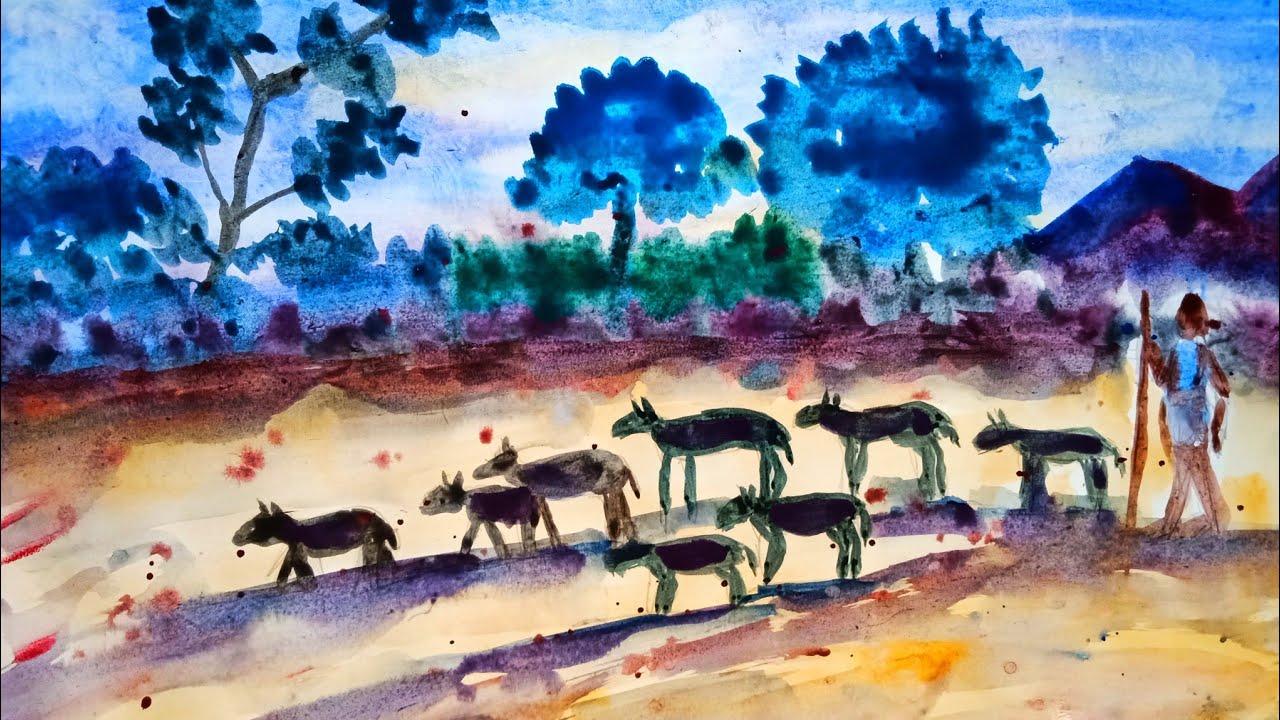 Watercolor simple man with goat's by padmashali arts