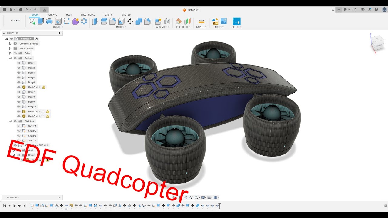 How to design a ducted fan quadcopter in fusion 360 (tutorial)