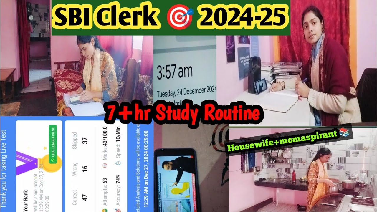 Day-2||SBI Clerk 🎯 2024||7+hrs study routine 📝||Banking Aspirant||Study in sasural 📚