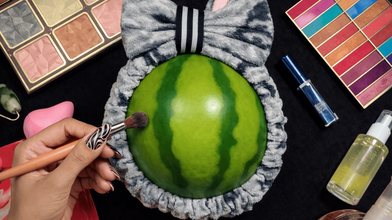 ASMR Makeup on Watermelon (No Talking ) | Makeup for Sleep