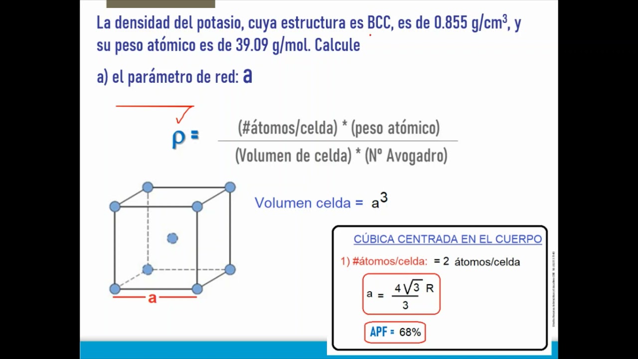 Ejercicio resuelto para metal con estructura BCC aplicando la densidad volumétrica