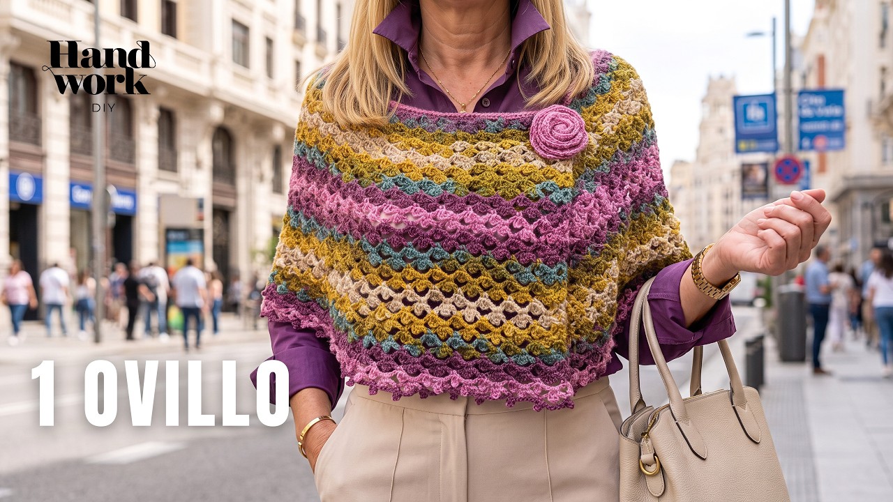 💛  Cómo hacer una CAPA PONCHO a crochet con solo 1 ovillo 🧶 | Todas las tallas