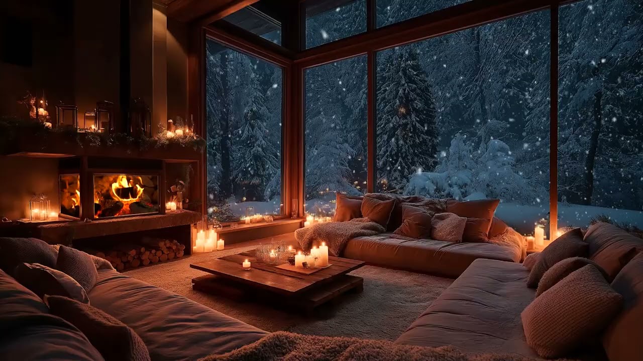 Peaceful Fireplace & Soft Piano Music | Cozy Winter Night Ambience for Sleep and Relaxation