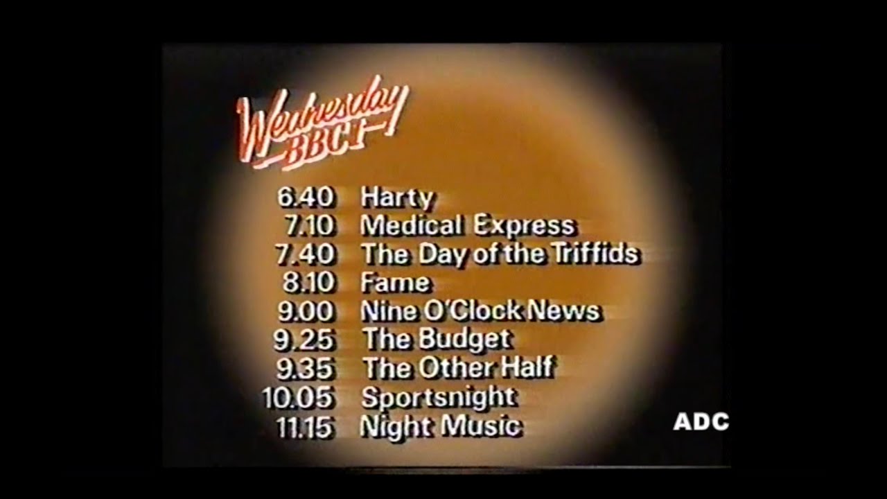BBC1 trailer, links announcer Peter Brook, news, weather, PIF, menu & closedown 13th March 1984