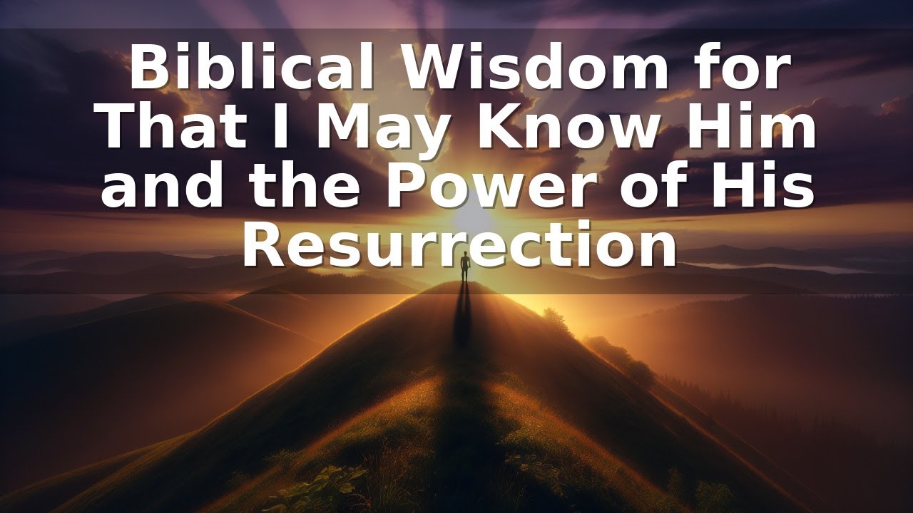 Biblical Wisdom for That I May Know Him and the Power of His Resurrection