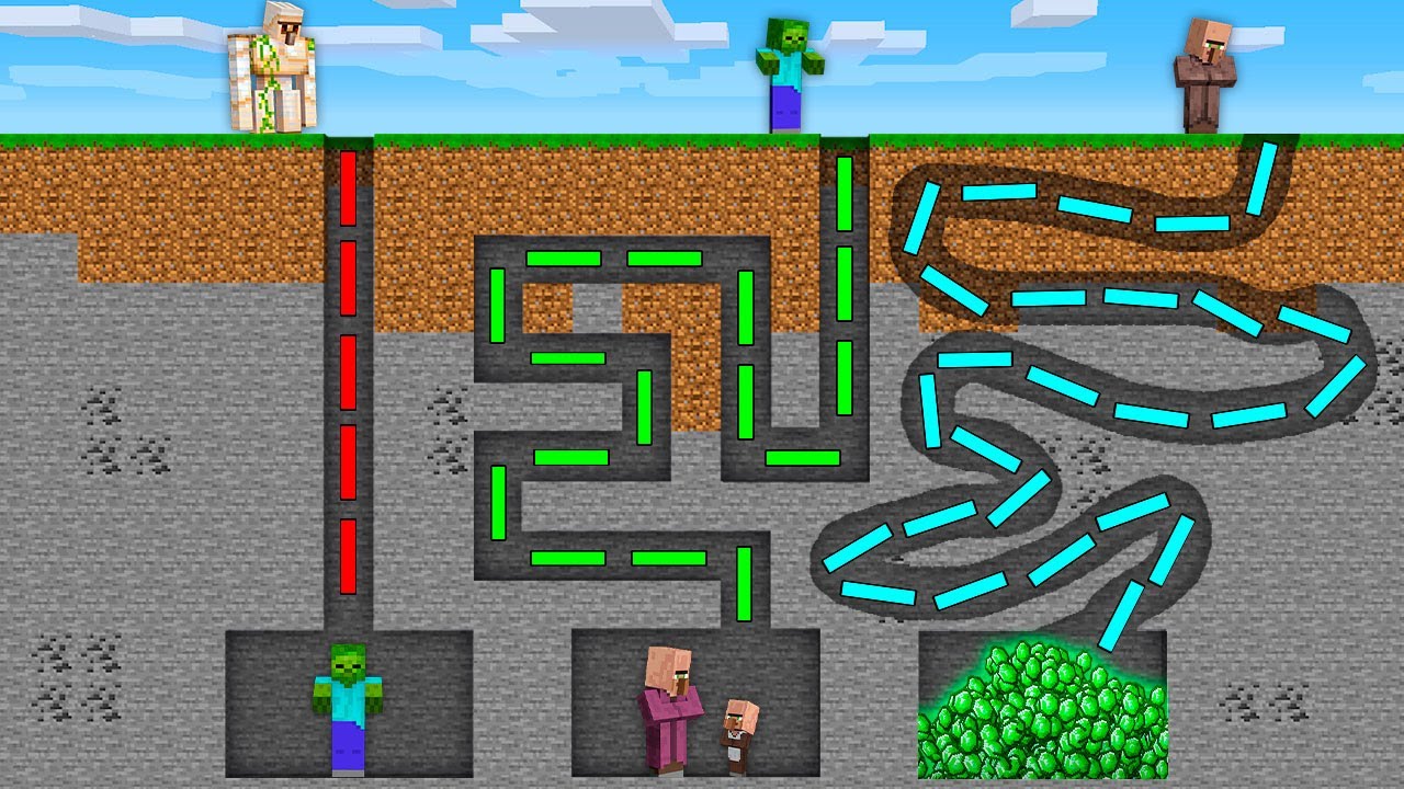 MAZE CHALLENGE IRON GOLEM vs ZOMBIE vs VILLAGER! Minecraft NOOB vs PRO 100% TROLLING TREASURE FAMILY
