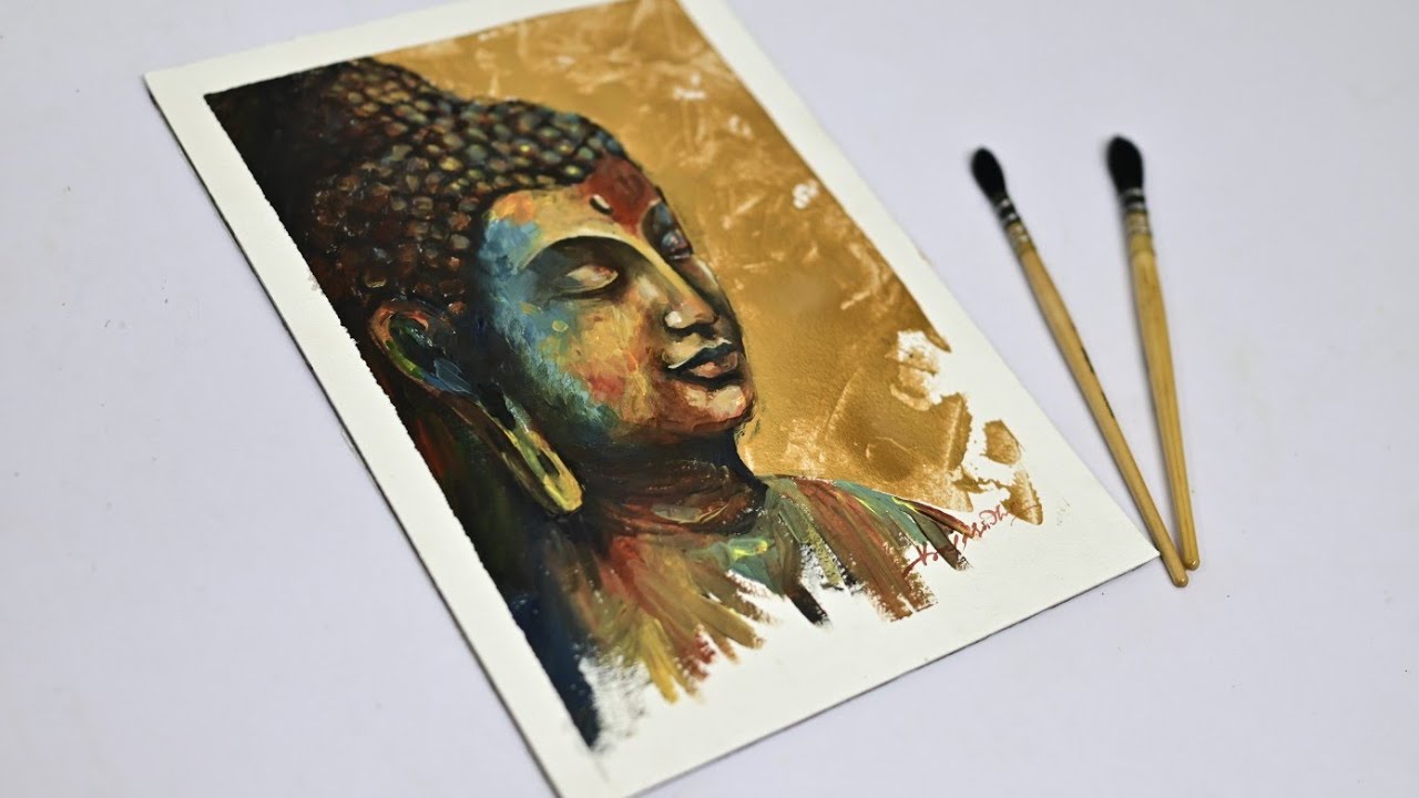 Golden Gautam Buddha Acrylic Painting for Beginners 🪷
