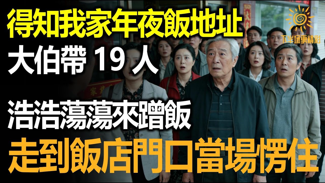 得知我家年夜飯地址，大伯帶19人浩浩蕩來蹭飯，走到飯店門口集體楞住