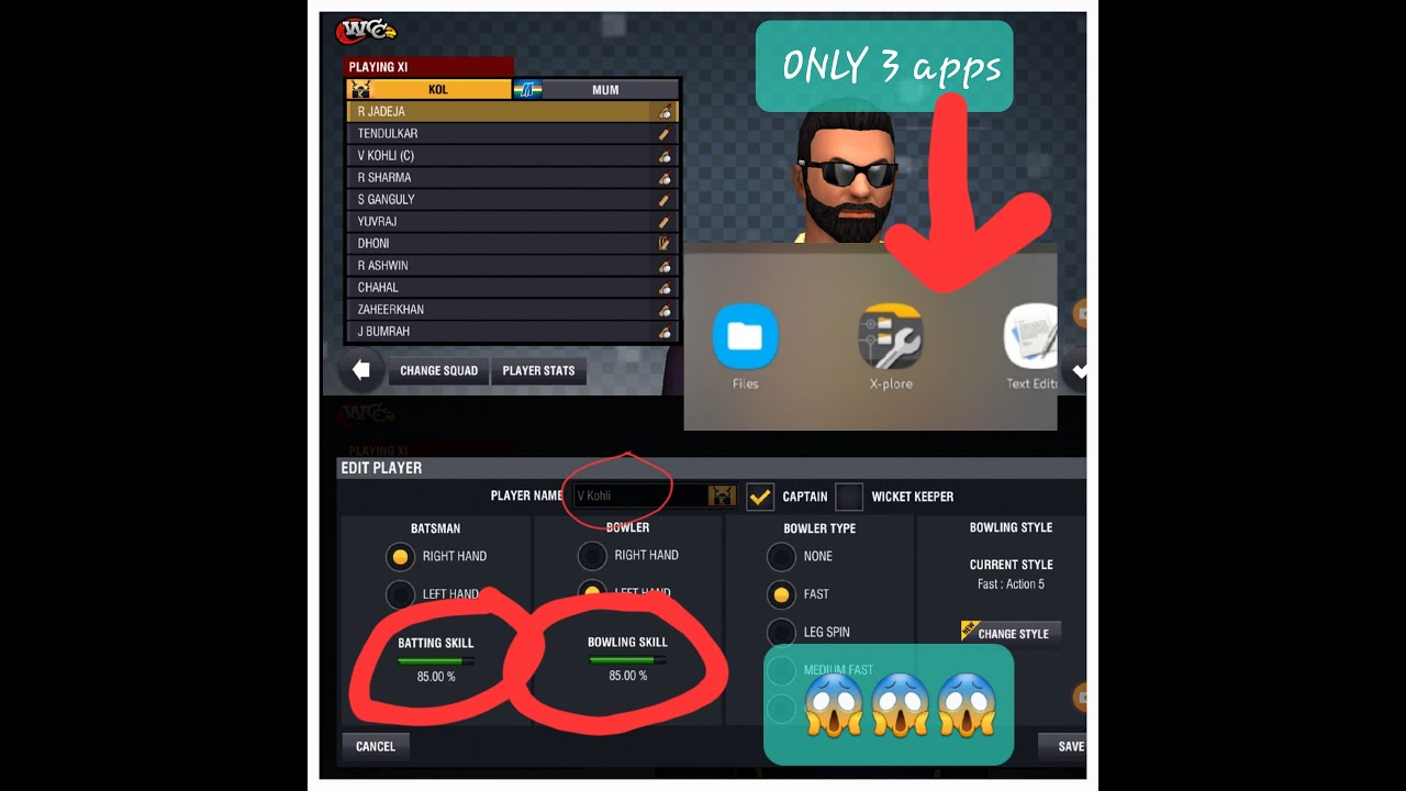 How to edit PLAYER NAMES AND STATS IN#npl#wcc2 In ANDROID(10/11/12)#noroothack #ytgaming ||👍and 🚩||
