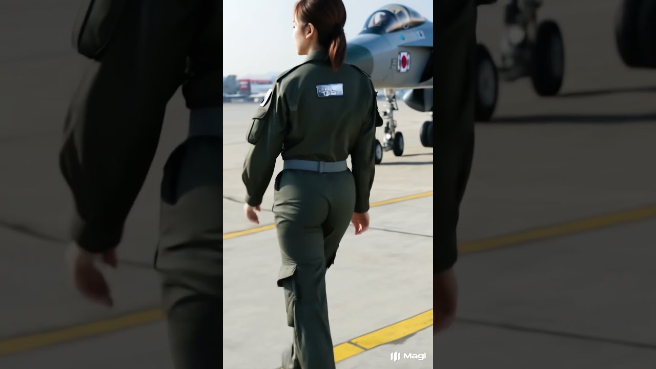 South Korean Female Soldier with Fighter Jet – K-pop Style Meets Military Power