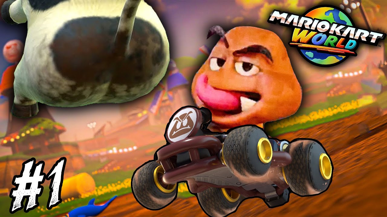 GOOMBA VS EVIL COW?!? 🐮😈(Mario Kart World #1)