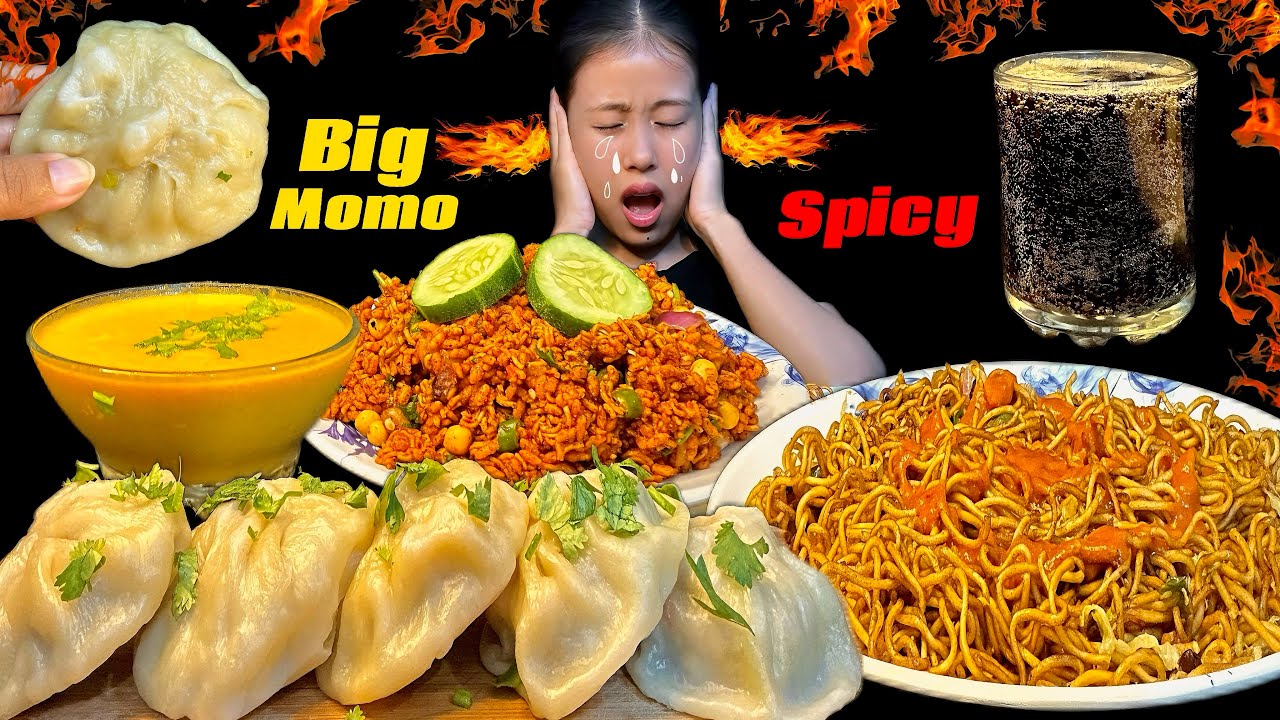 || EATING BIG MOMO WITH SPICY CHUTNEY, GILO CHATPATE AND CHOWMEIN MUKBANG ASMR ||