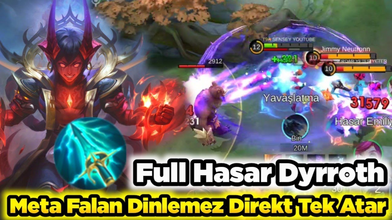 Gelmiş Geçmiş En Güçlü Kahraman Full Hasar Dyrroth Meta Dinlemiyor Hepsini Tekliyor Mobile Legends
