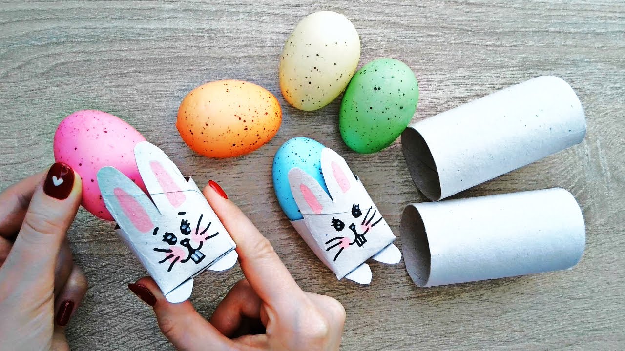 How to Make Super Easy EGG BASKETS - Easter Toilet Paper Roll Crafts / Cute Bunny Rabbit DIY Ideas