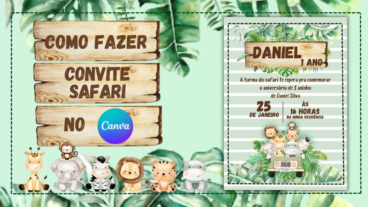 Convite  tema safari aquarela baby - TUTORIAL