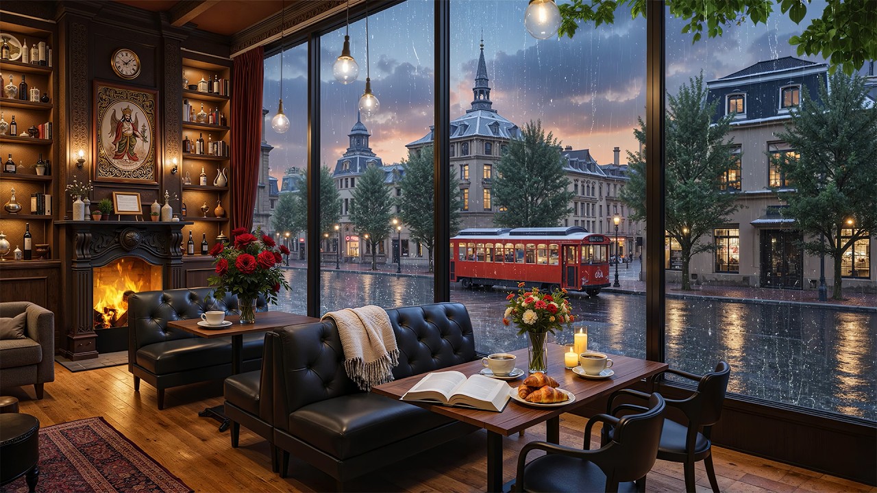 Spring Coffeehouse Ambience 🌧 Warm Jazz Piano & Gentle Rain Sounds for Study & Focus