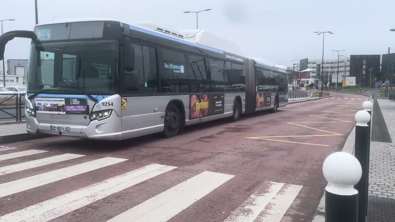 RATP départ du Scania 18 citywide LFA GNC n°9254 ligne TVM 