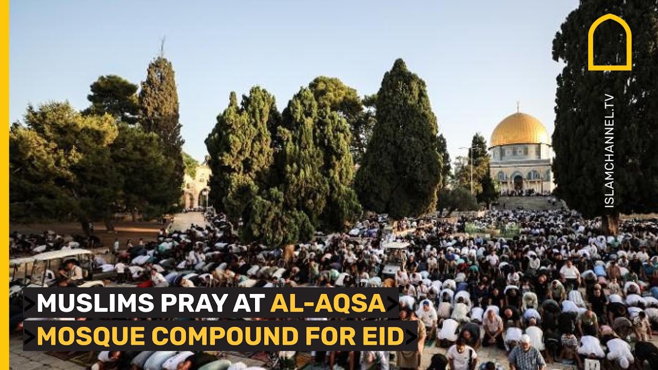 Muslim worshippers at Jerusalem's Al-Aqsa mosque compound gather for Eid prayers