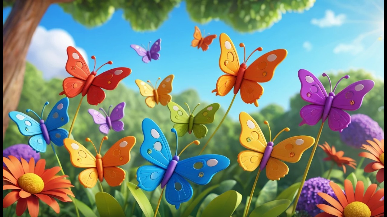 Six Little Toy Butterflies Flutter Flutter Fly | Counting & Color Song for Kids