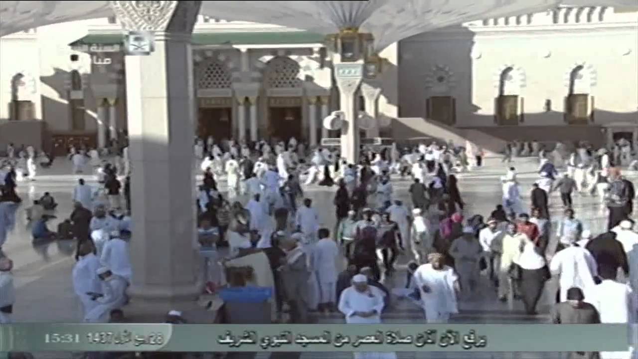 أذان العصر من المسجد النبوي الجمعة 28 3 1437 المؤذن سعود بخاري HD