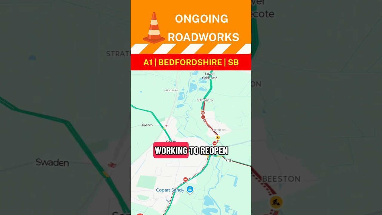 🚨 A1 ROADWORKS OVERRUN ⚠️ | SB | BETWEEN A421 (BLACK CAT ROUNDABOUT) & A603 (SANDY) | BEDFORDSHIRE