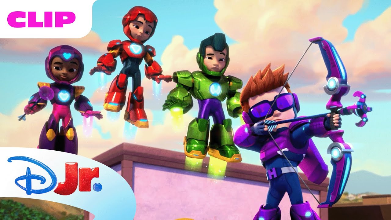 Marvel&rsquo;s Iron Man and His Awesome Friends | The Iron Friends Meet Hawkeye | ‪@disneyjr