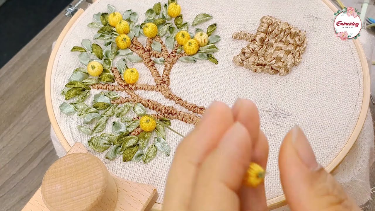 D.I.Y Ribbon Embroidery - Orange Trees - Ribbon Embroidery Art