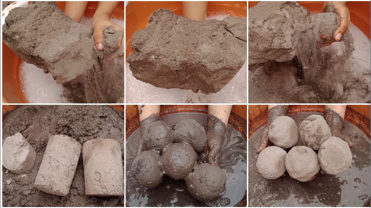 Super Soft pure cement ashes charcoal chunks balls crumble DRY on paste and dipping in water 💦💦 Asmr