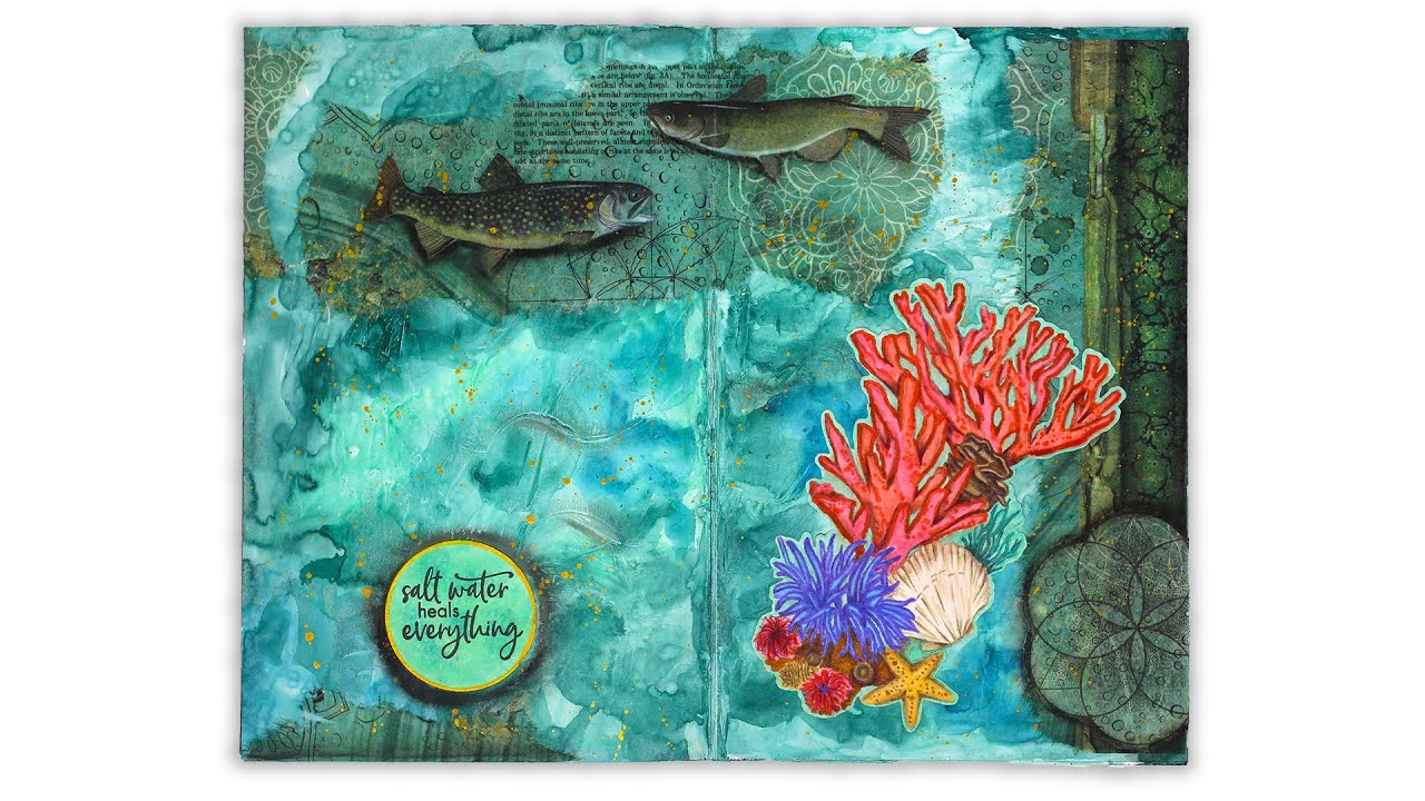 Salt Water Art Journal Two Page Spread - Full Process Video