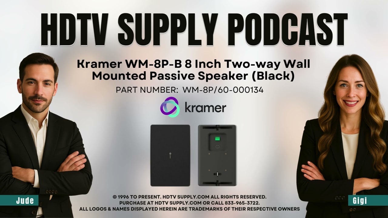 Kramer WM-8P-B 8 Inch Two-way Wall Mounted Passive Speaker (Black)