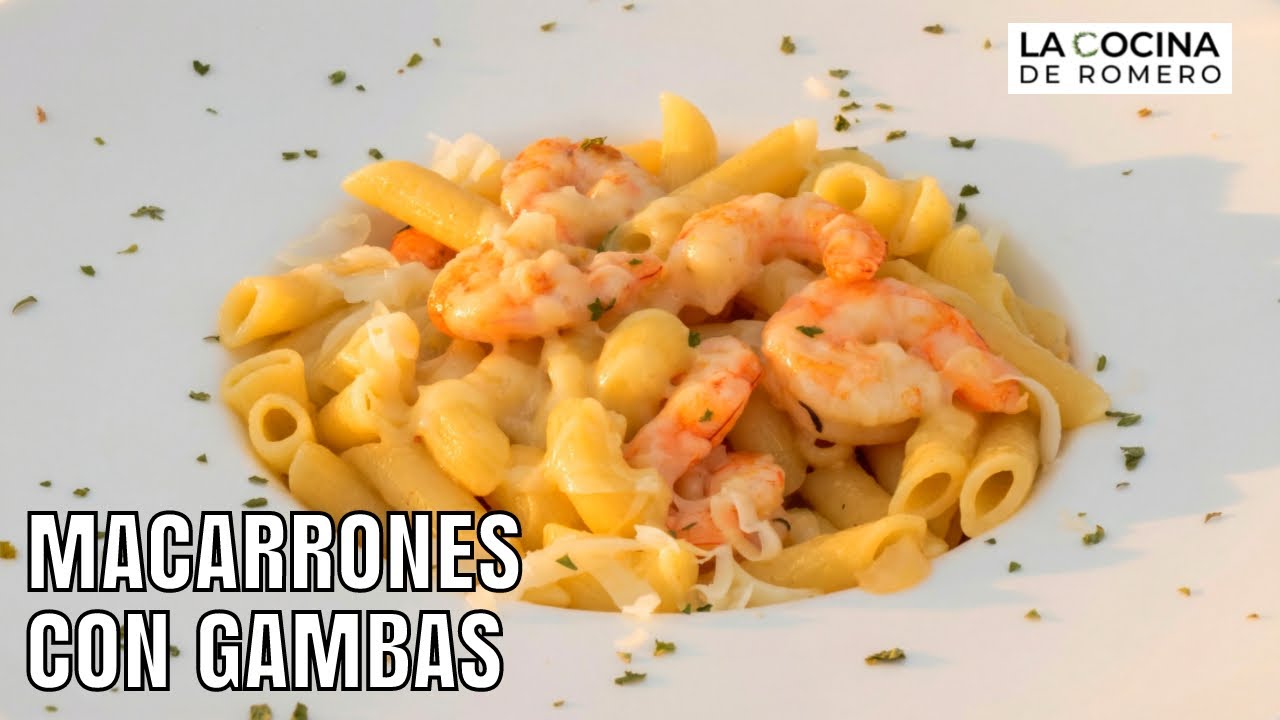 Macarrones con gambas con toque picante