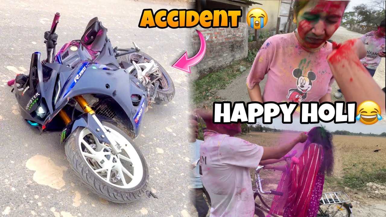Holi khelibo Goi Accident Hoi Gol 😭 / Wheelie Crash R15m 🤧